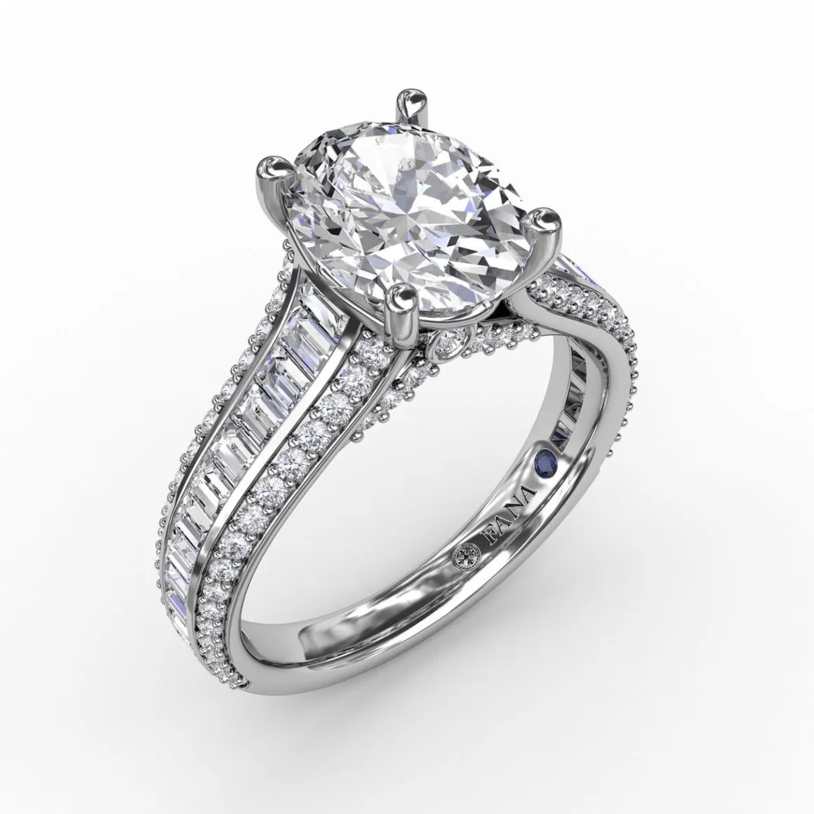 Oval Diamond Solitaire Engagement Ring With Baguettes and Pavé
