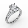 Oval Diamond Solitaire Engagement Ring With Triple-Row Tapered Diamond Band