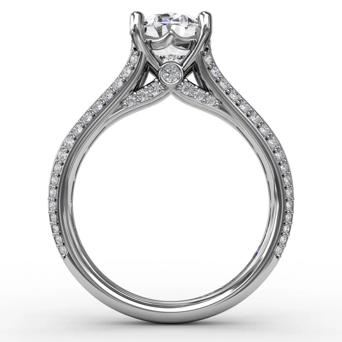 Oval Diamond Solitaire Engagement Ring With Baguettes and Pavé