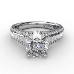 Oval Diamond Solitaire Engagement Ring With Baguettes and Pavé