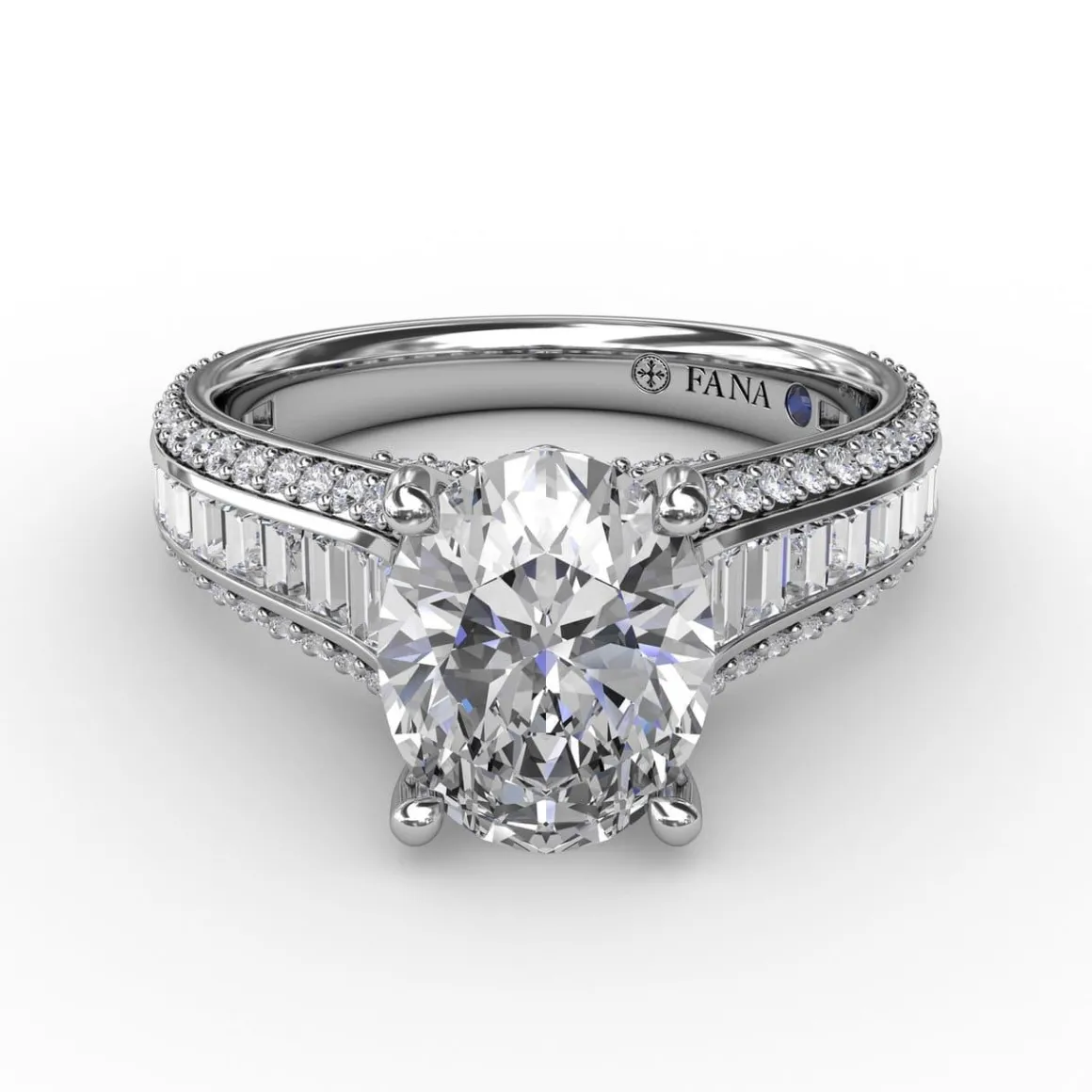 Oval Diamond Solitaire Engagement Ring With Baguettes and Pavé