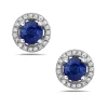 Sapphire And Diamond Halo Post Earrings
