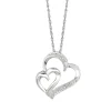 Silver 18 inches Rhodium Finish Shiny 1.1mm Cable Chain with Lobster Clasp+0.03Ct White Diamond One Small+One Large Open Heart Pendant