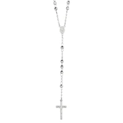 Silver Diamond Cut Large Bead Rosary Necklace
