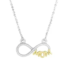 Sterling Silver and 14kt Yellow Gold Infinity Necklace with Gold Mom on 18" Ball Chain