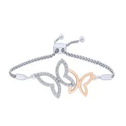 Sterling Silver 1/20Ct Diamond Butterflies Bracelet
