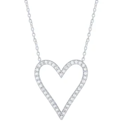 Sterling Silver 1/3Ctw Diamond Heart Outline Necklace