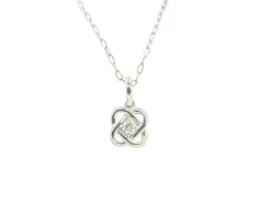 Sterling Silver Diamond Knot Pendant With Single Center Round Diamond Approx. 0.09Ct Hi/I1 On 16" Chain