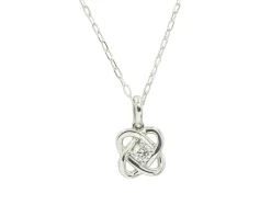 Sterling Silver Diamond Knot Pendant With Single Center Round Diamond Approx. 0.15Ct Hi/I1 On 16" Chain