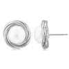 Sterling Silver Lg Knot W/8mm Fw Pearl Earrings