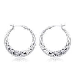 Sterling Silver Md Diamond Cut Hoop S/D Earrings