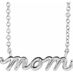 Sterling Silver Mom Script Necklace on 18" Chain
