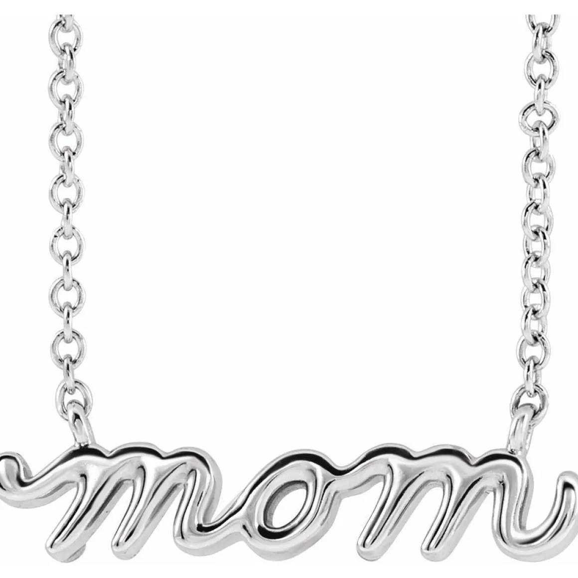 Sterling Silver Mom Script Necklace on 18" Chain