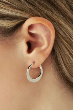 Sterling Silver Pl Flat Hoop S/D Earrings