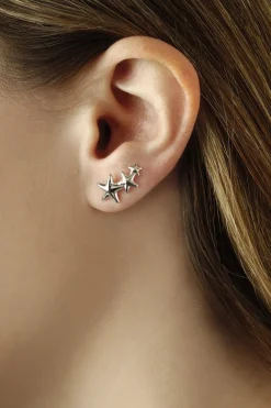 Sterling Silver Triple Star Climber Earrings