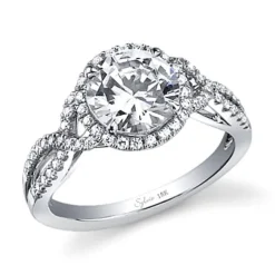 Sylvie Collection 14K White Gold Round Engagement Ring Setting W. 1.0Ct Round Head