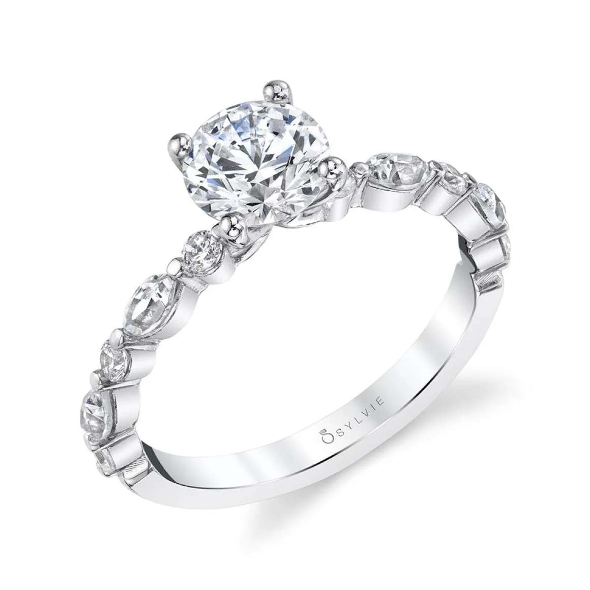 Sylvie Collection 14K White Gold Round Engagement Ring Setting