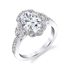 Sylvie Collection 14K White Gold Oval Halo Engagement Ring Setting W. 1.50Ct Oval/Flower Halo 14K WG