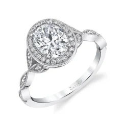 Sylvie Collection 14K White Gold Oval Engagement Ring Setting .17tw