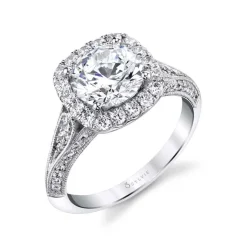 Sylvie Collection 14K White Gold Round Halo Engagement Ring Setting