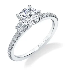 Sylvie Collection 14K White Gold Round Engagement Ring Setting W. 1Ct Round Head 14K White Gold