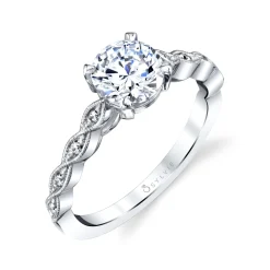 Sylvie Collection 14K White Gold Round Engagement Ring Setting W. Twist and 1Ct Round 14K WG