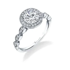 Sylvie Collection 14K White Gold Round Engagement Ring Setting W. 1Ct Round 14K White Gold