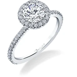 Sylvie Collection 14K White Gold Round Halo Engagement Ring Setting