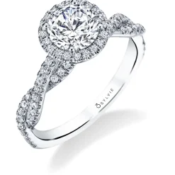 Sylvie Collection 14K White Gold Round Halo Engagement Ring Setting W. 1Ct Round Halo 14K WG