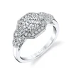 Sylvie Collection 14K White Gold Round Engagement Ring Setting W. 1Ct Round Head 14K White Gold