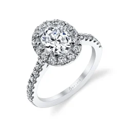 Sylvie Collection 14K White Gold Oval Engagement Ring Setting .71tw