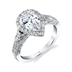 Sylvie Collection 14K White Gold Pear Engagement Ring Setting W. 2Ct Ps/Ps Halo