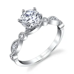Sylvie Collection 14K White Gold Round Engagement Ring Setting W. 1Ct Round 14K White Gold