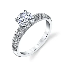 Sylvie Collection 14K White Gold Round Engagement Ring Setting W. 0.10Ct Round 1/2 Way