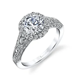 Sylvie Collection 14K White Gold Round Engagement Ring Setting