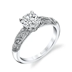 Sylvie Collection 14K White Gold Round Engagement Ring Setting