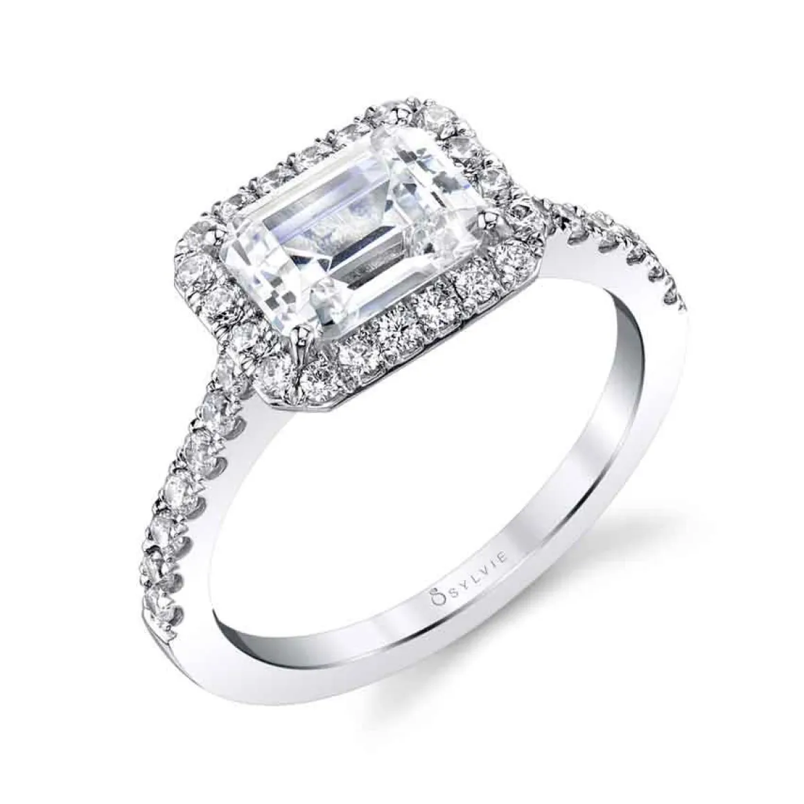 Sylvie Collection 14K White Gold Emerald Engagement Ring Setting