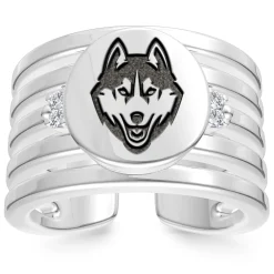 UCONN Diamond Logo Engraved Multiband Ring in Sterling Silver