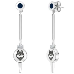 UCONN Diamond Logo Engraved Enamel Dangle Earring in Sterling Silver