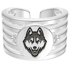 UCONN Diamond Logo Engraved Multiband Ring in Sterling Silver