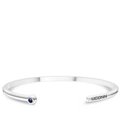 UCONN Sapphire Engraved Cuff Bracelet in Sterling Silver