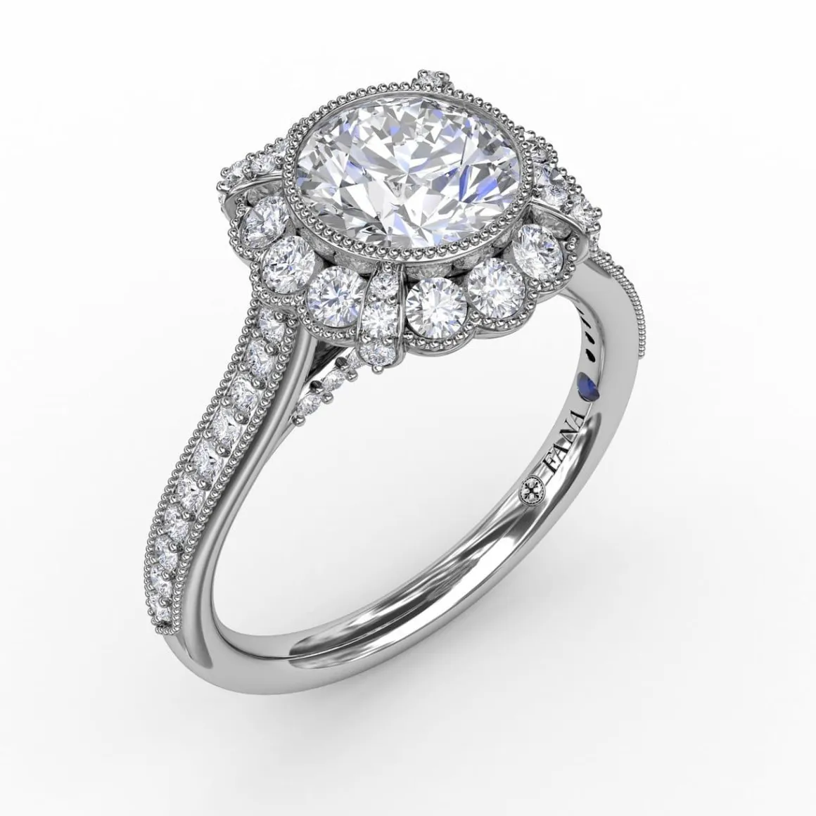 Vintage Scalloped Halo Engagement Ring With Milgrain Details