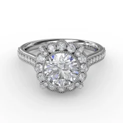 Vintage Scalloped Halo Engagement Ring With Milgrain Details